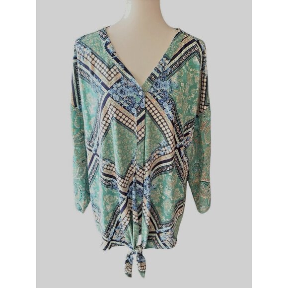 Cato Multicolor Floral/Paisley Print 3/4 Sleeve Tie Bottom Blouse-Size 18/20-NWT - Picture 1 of 2